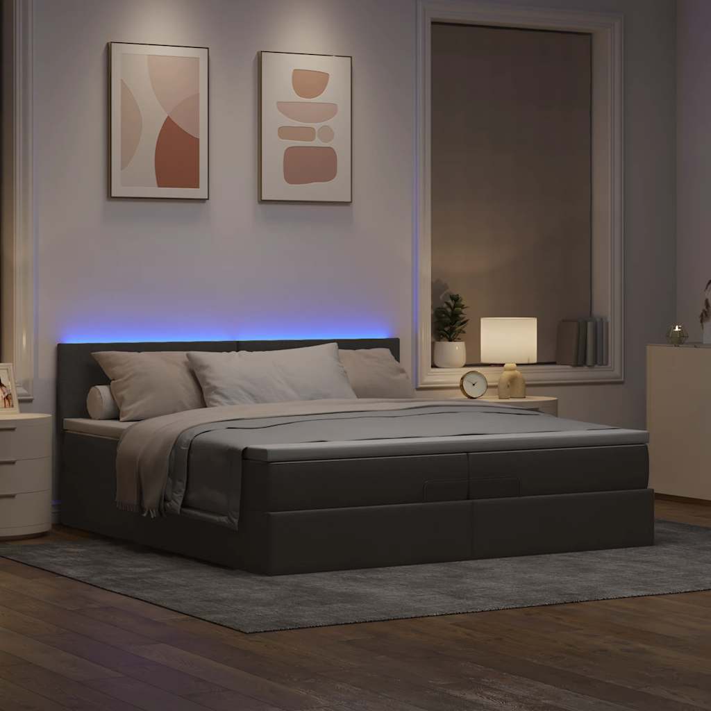 Estrutura cama otomana com colchões tecido cinzento 200x200cm