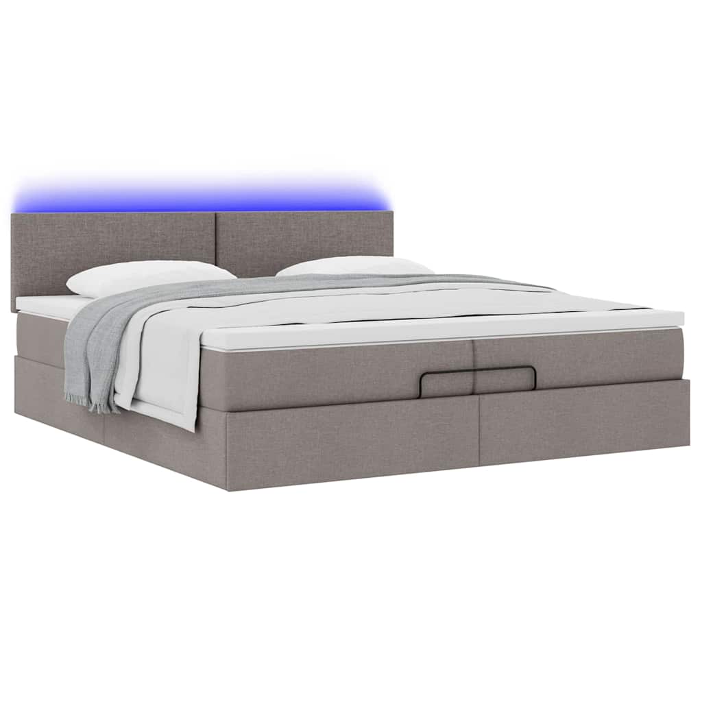 Estrutura cama otomana com colchões tecido cinzento 200x200cm
