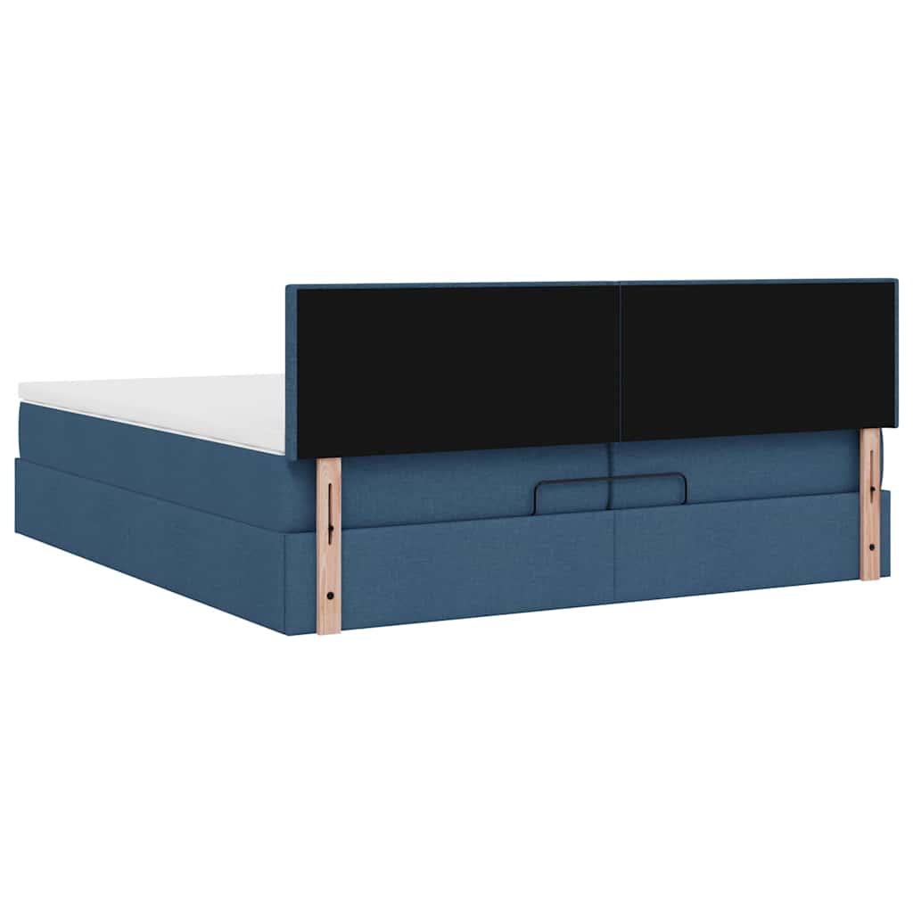 Estrutura de cama otomana com colchões 200x200cm tecido azul