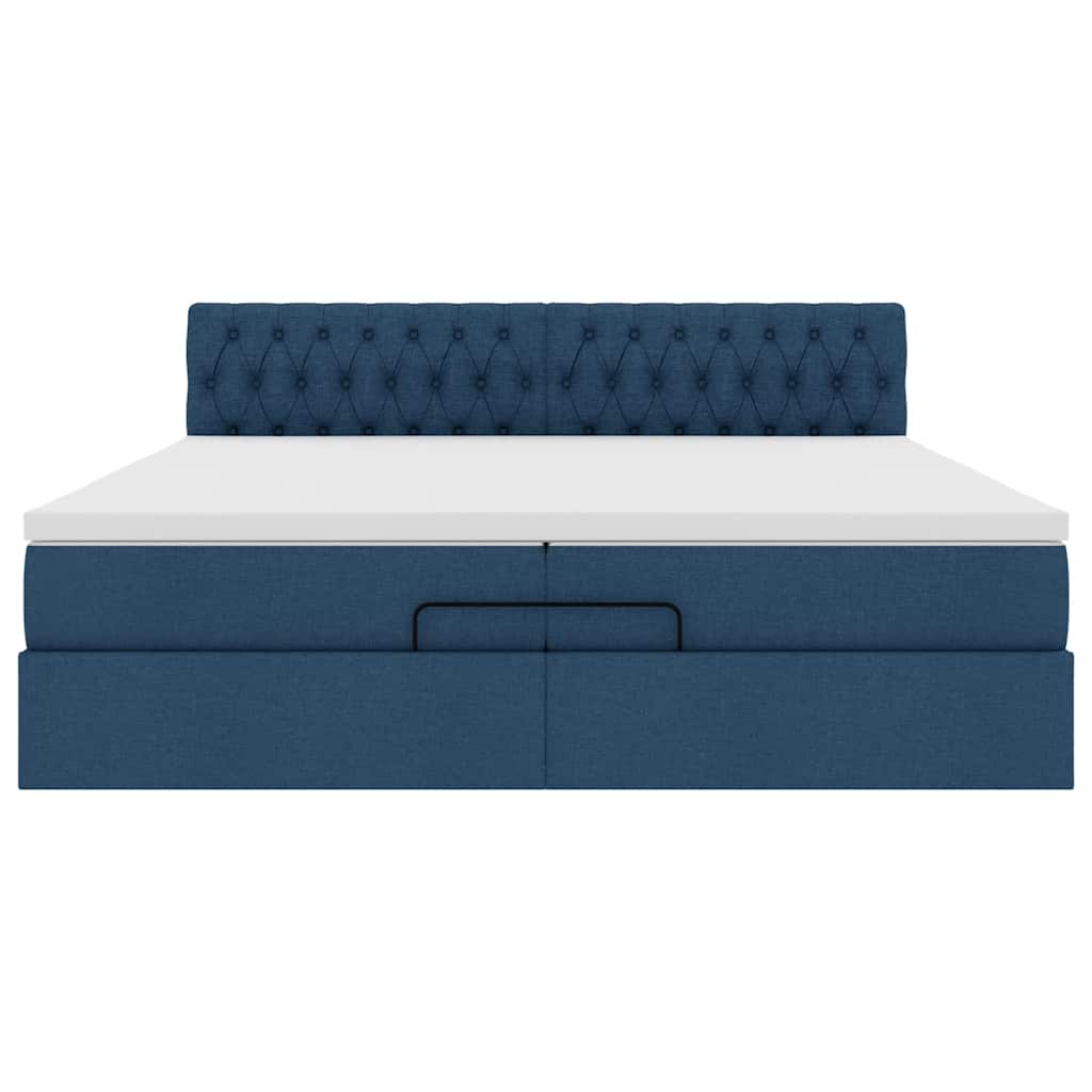 Estrutura de cama otomana com colchões 200x200cm tecido azul