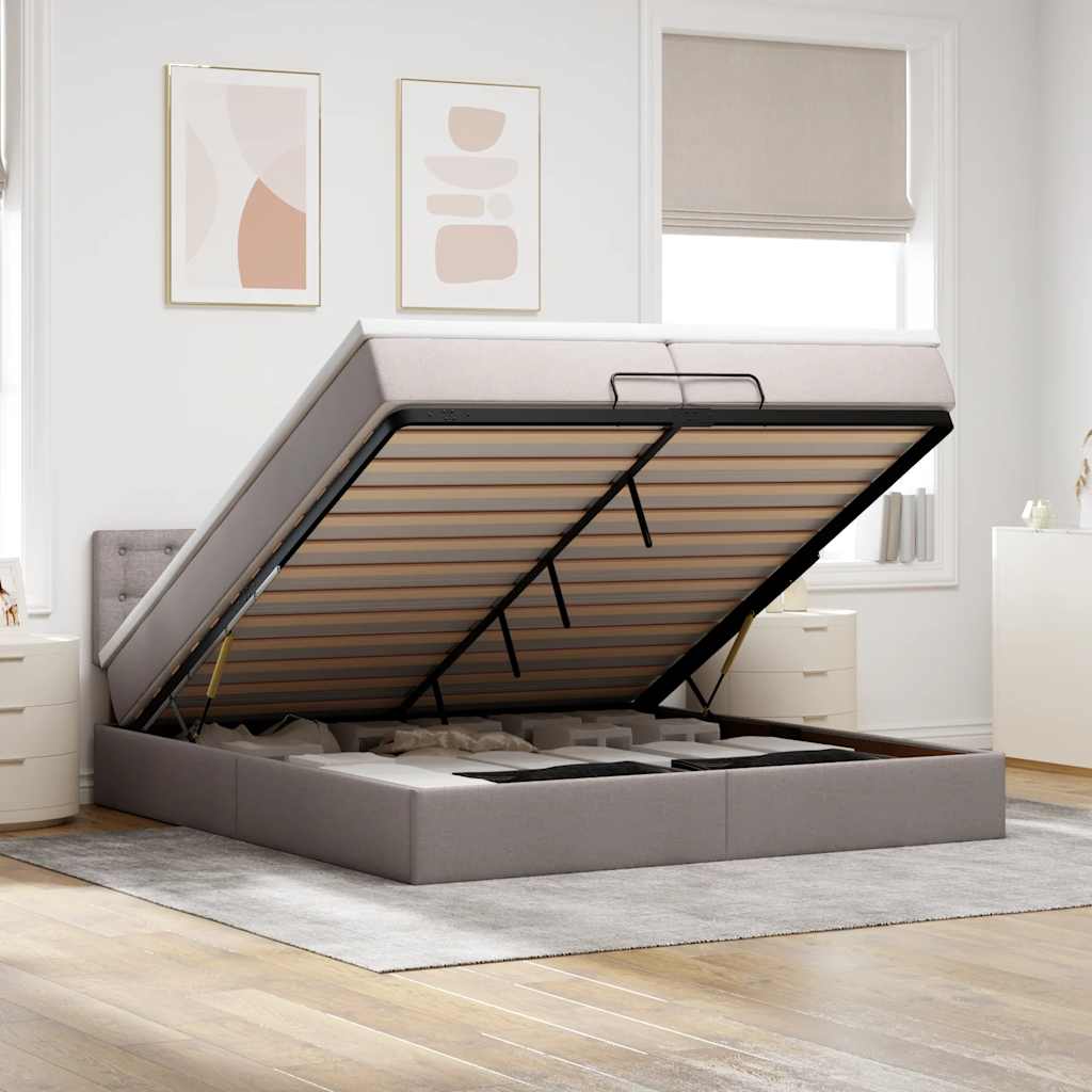 Estrutura cama otomana com colchões tecido cinzento 200x200cm