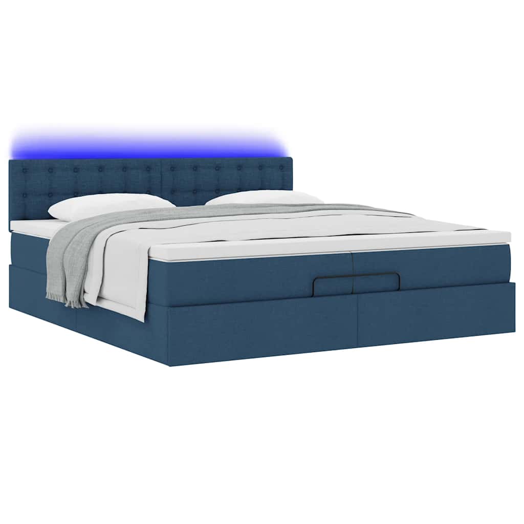 Estrutura de cama otomana com colchões 200x200cm tecido azul