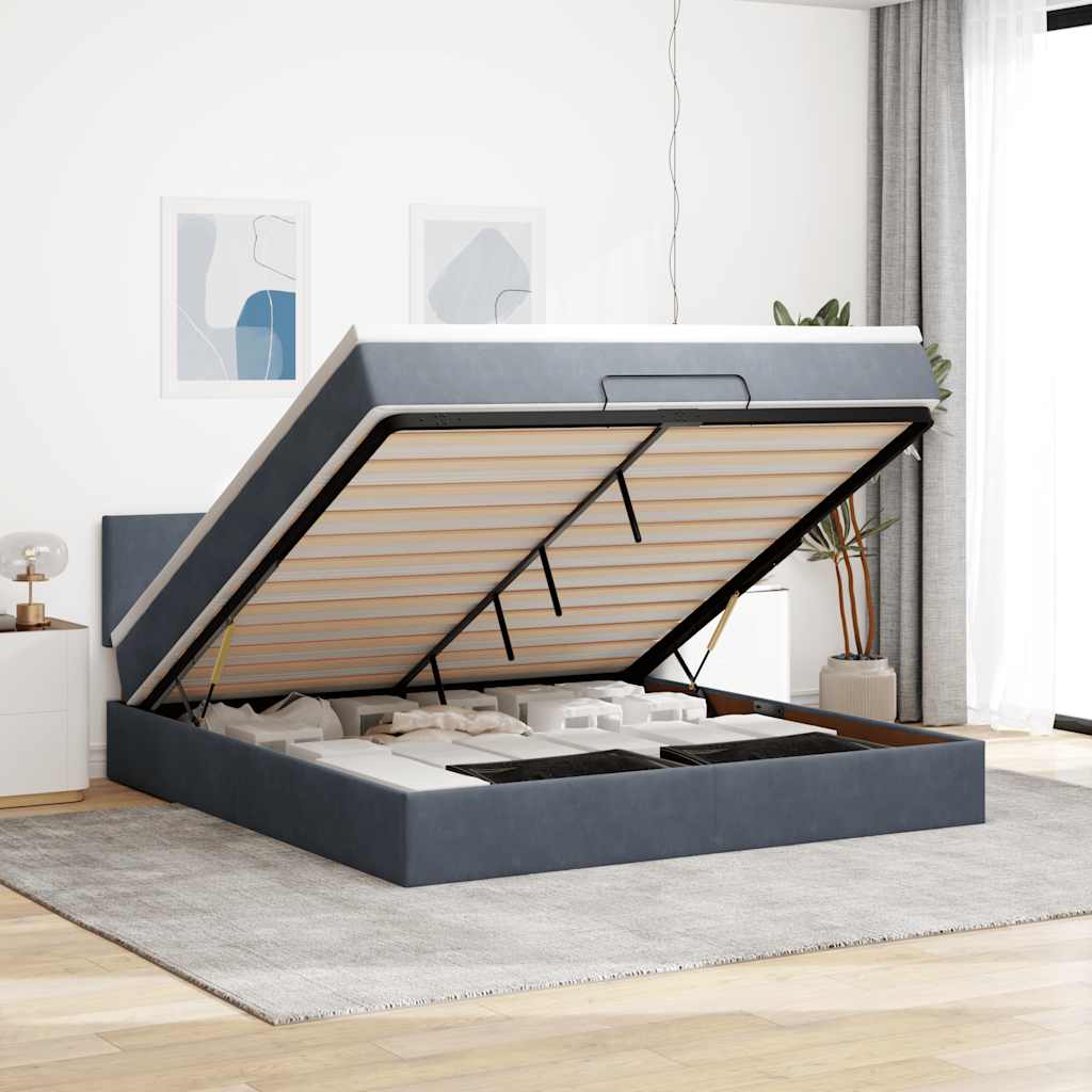 Estrutura de cama otomana com colchão 160x200cm cinzento escuro
