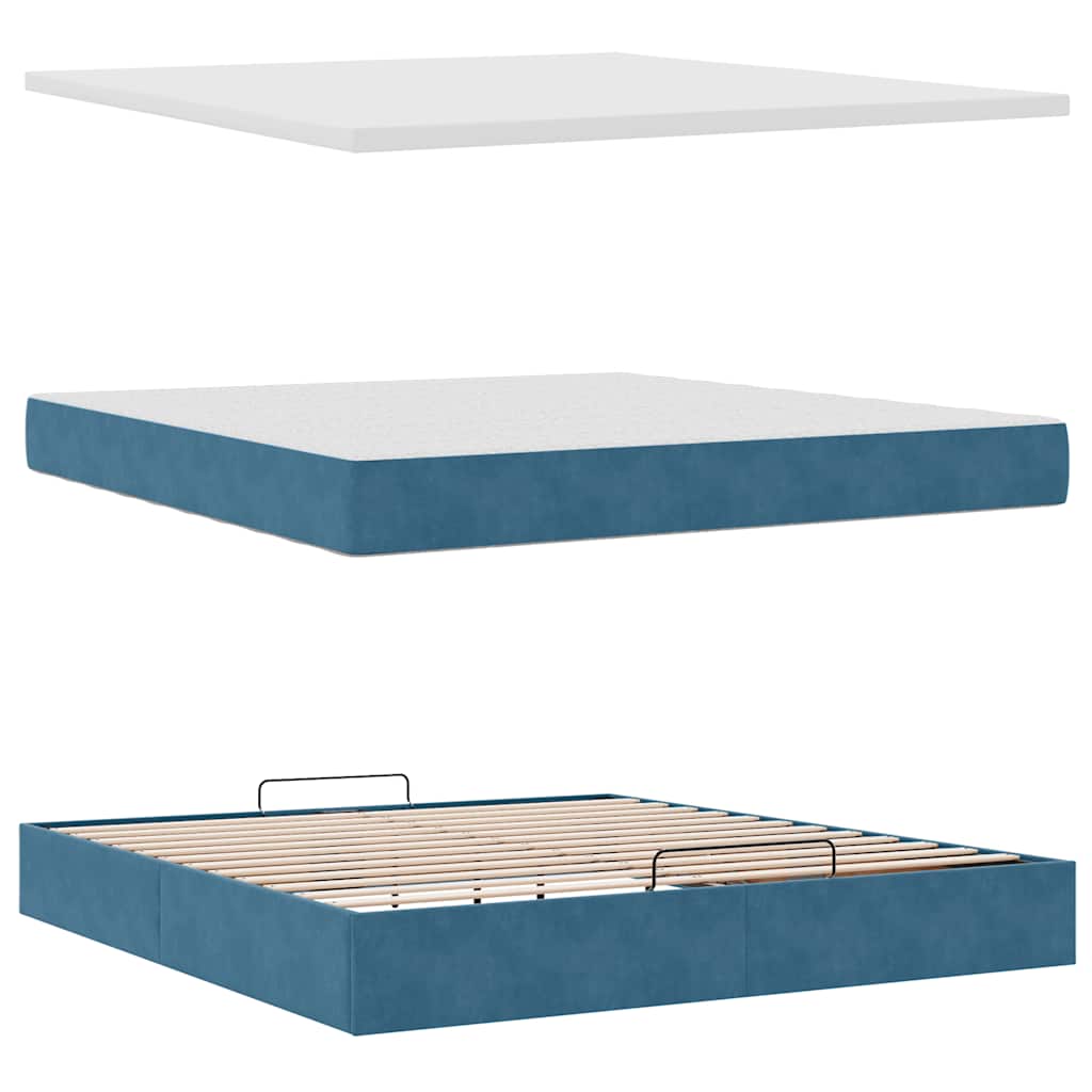 Estrutura de cama otomana com colchão 180x200 cm azul escuro