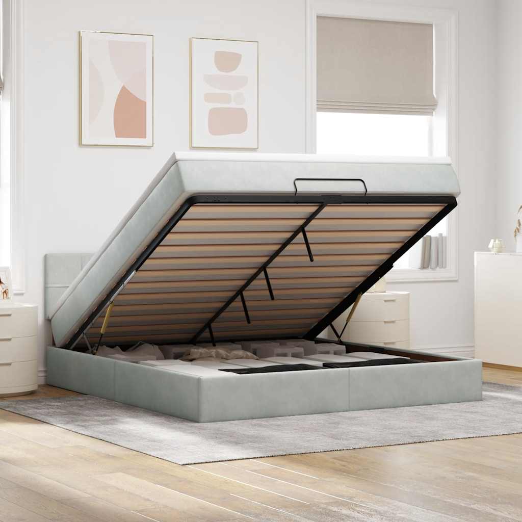 Estrutura de cama otomana com colchão 160x200 cm cinzento claro