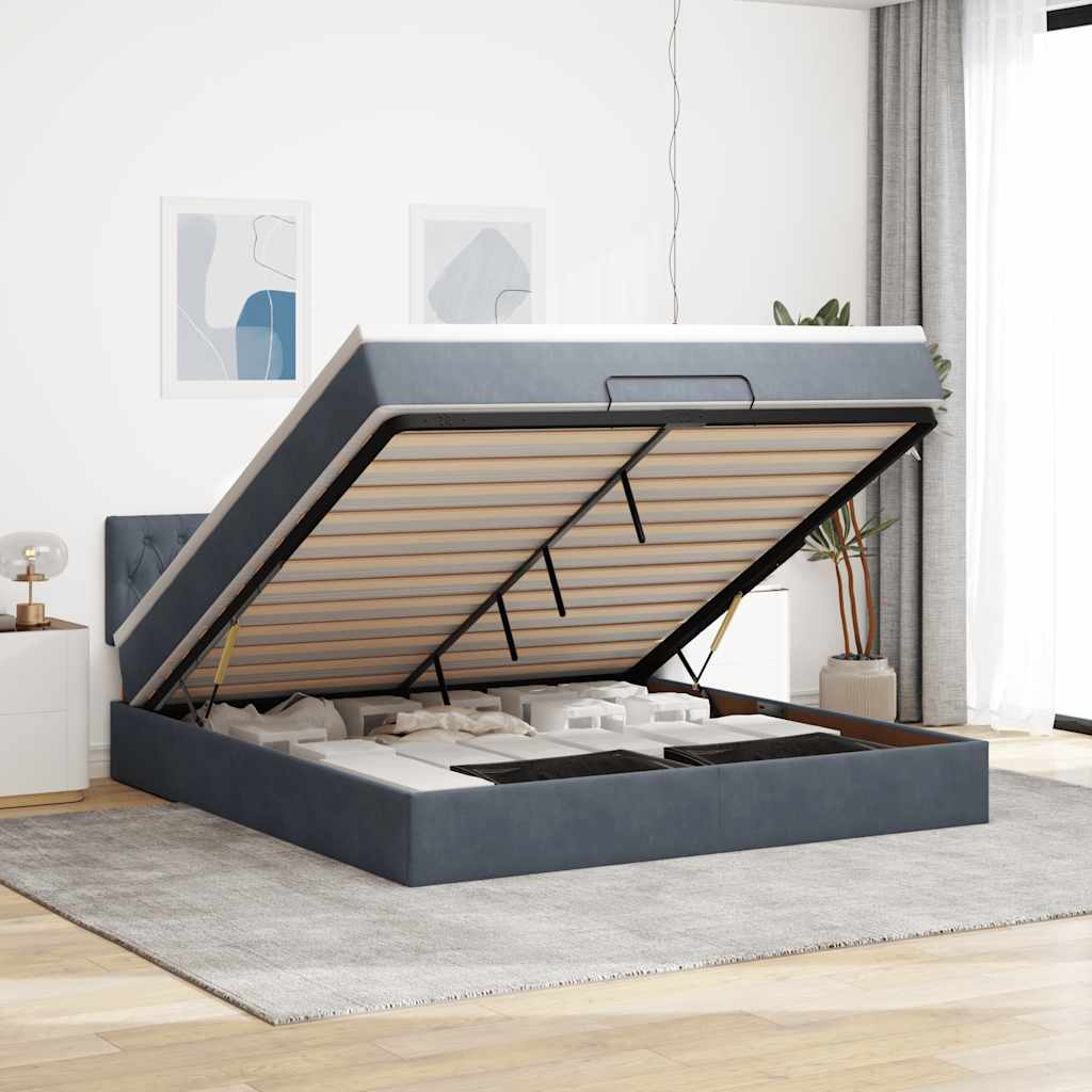 Estrutura de cama otomana com colchão 160x200cm cinzento escuro