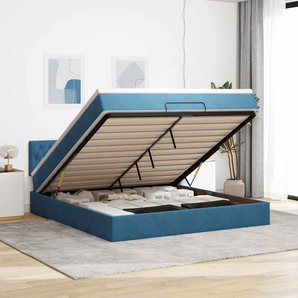 Estrutura de cama otomana com colchão 160x200 cm azul escuro