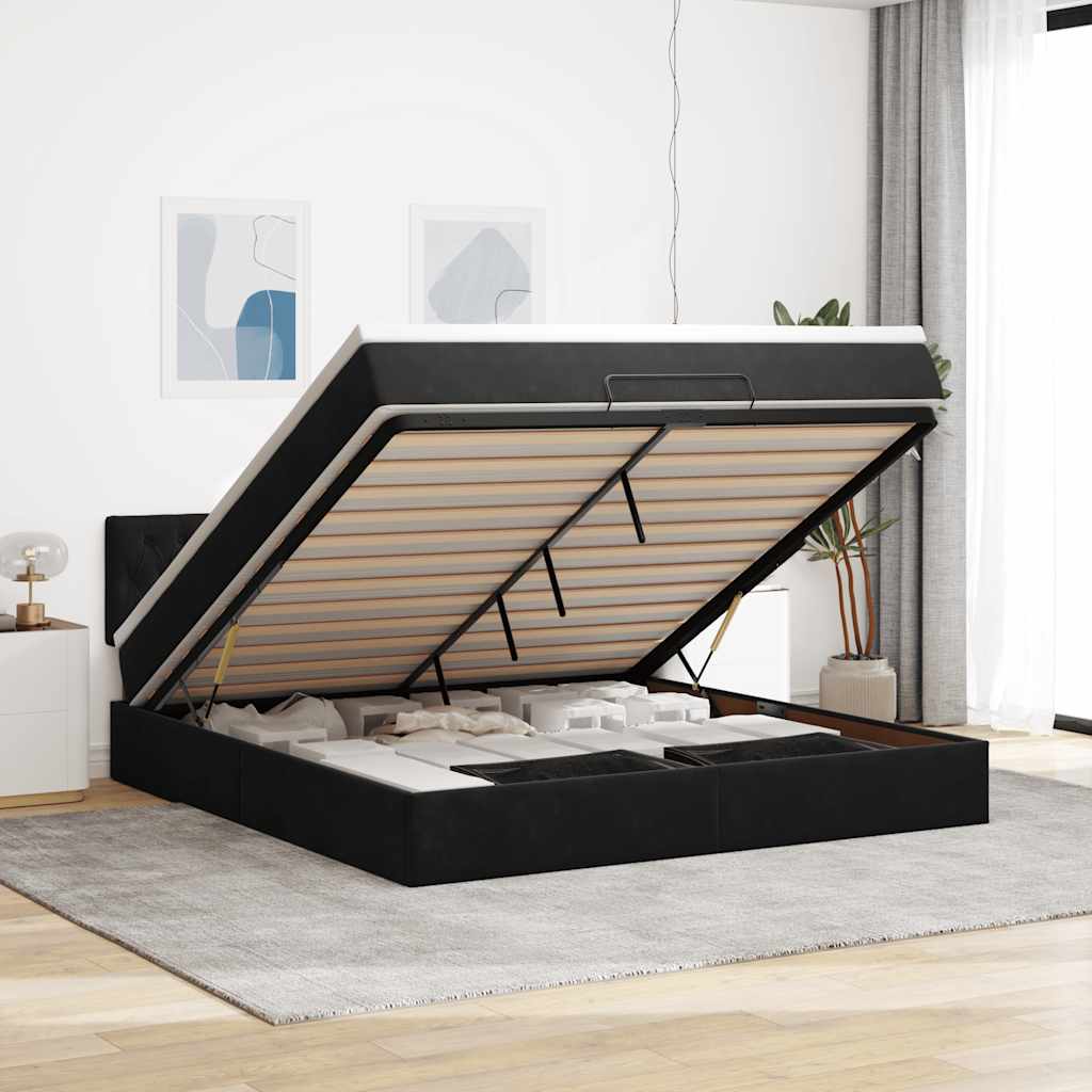 Estrutura de cama otomana com colchão 180x200 cm veludo preto