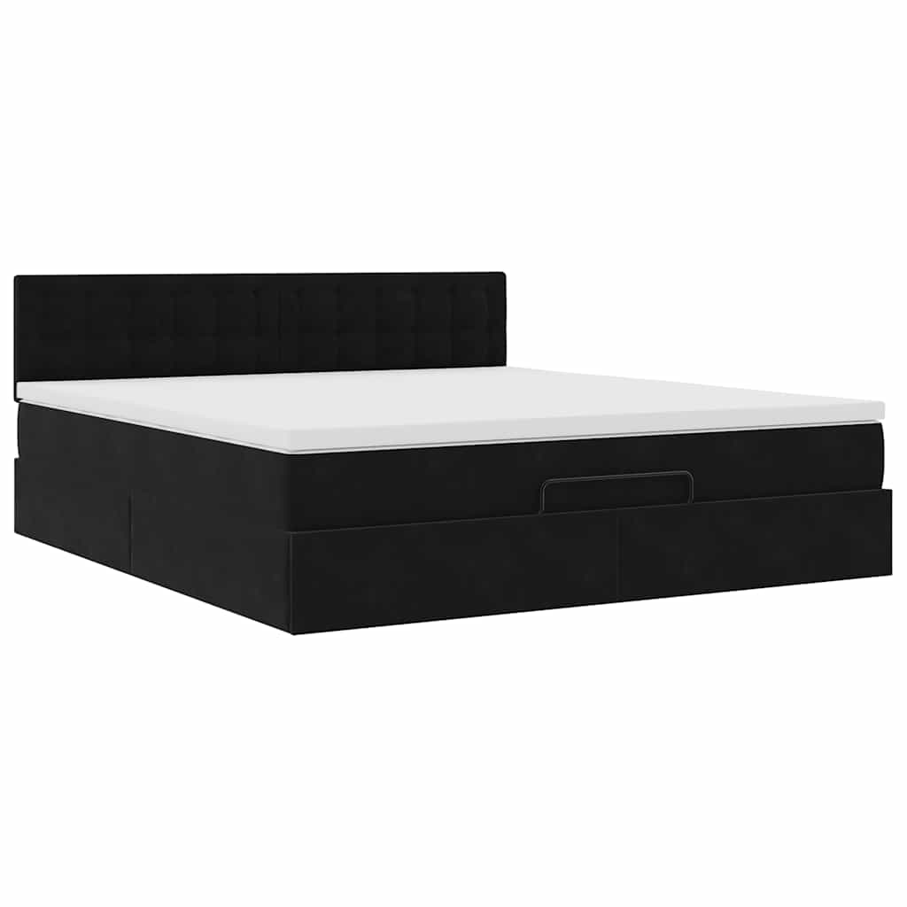 Estrutura de cama otomana com colchão 180x200 cm veludo preto