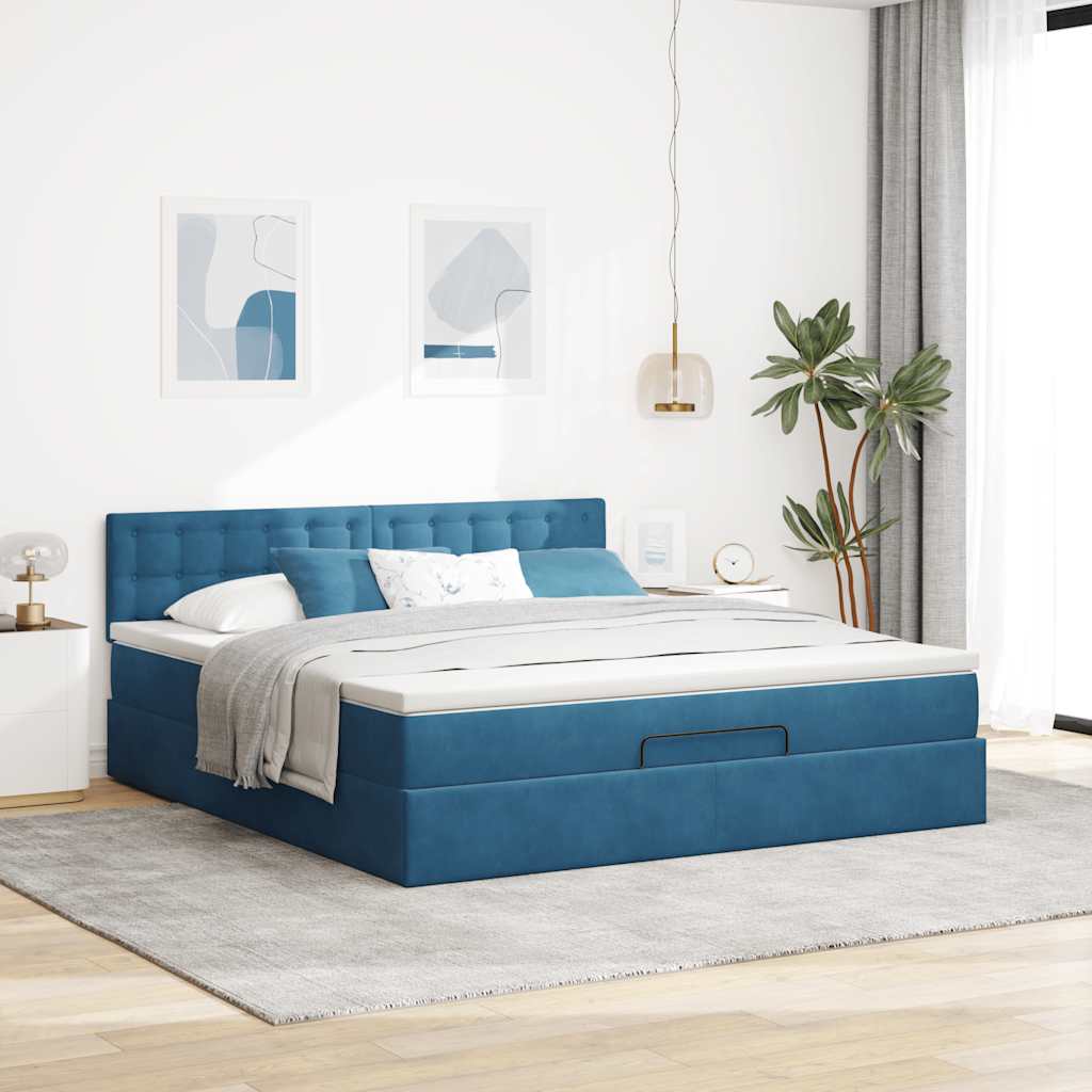 Estrutura de cama otomana com colchão 180x200 cm azul escuro