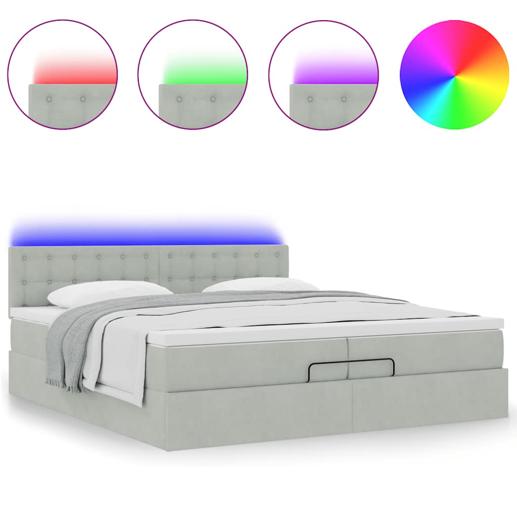 Estrutura cama otomana colchões 200x200cm veludo cinzento claro