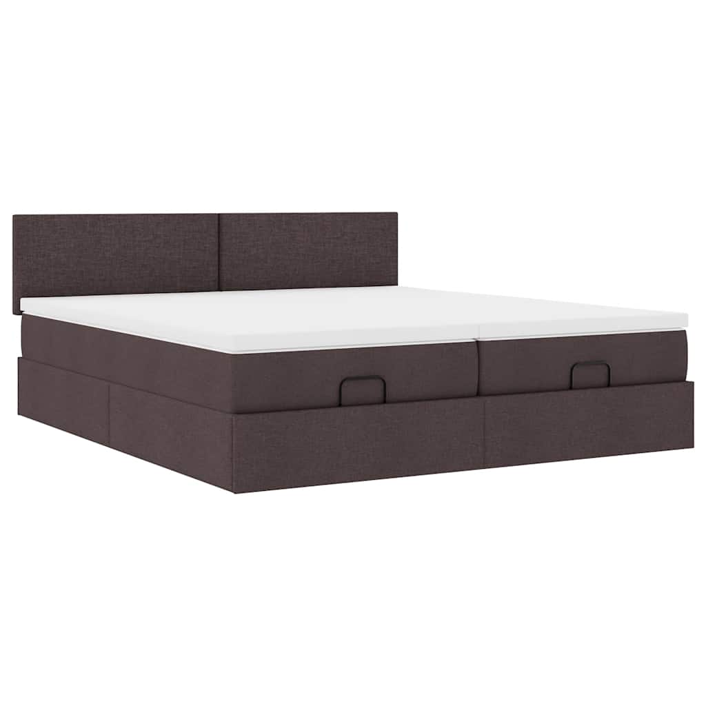 Estrutura de cama otomana com colchões tecido castanho escuro