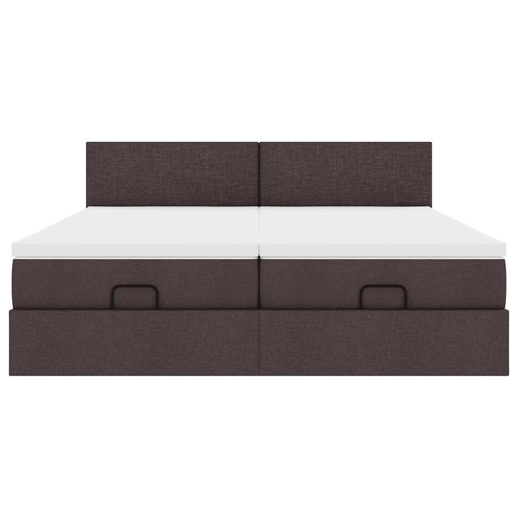 Estrutura de cama otomana com colchões tecido castanho escuro