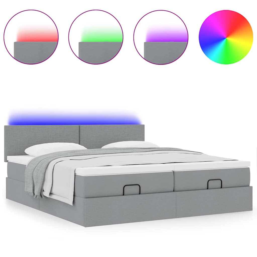 Estrutura de cama otomana com colchões tecido cinzento claro