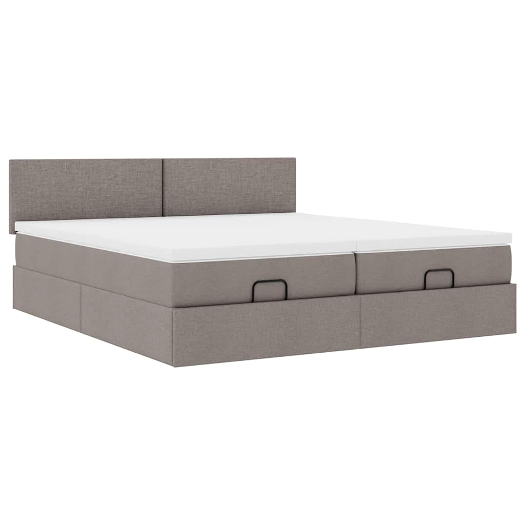 Estrutura cama otomana com colchões tecido cinzento 200x200cm