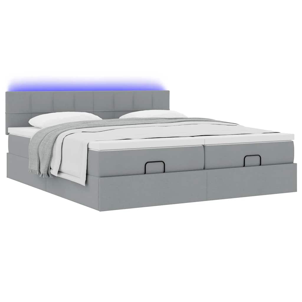 Estrutura de cama otomana com colchões tecido cinzento claro