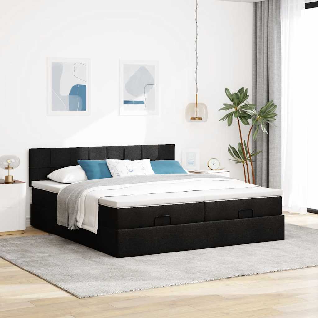 63 / 5,000 Estrutura de cama otomana com colchões tecido preto