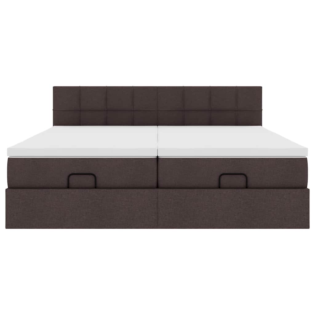 Estrutura de cama otomana com colchões tecido castanho escuro
