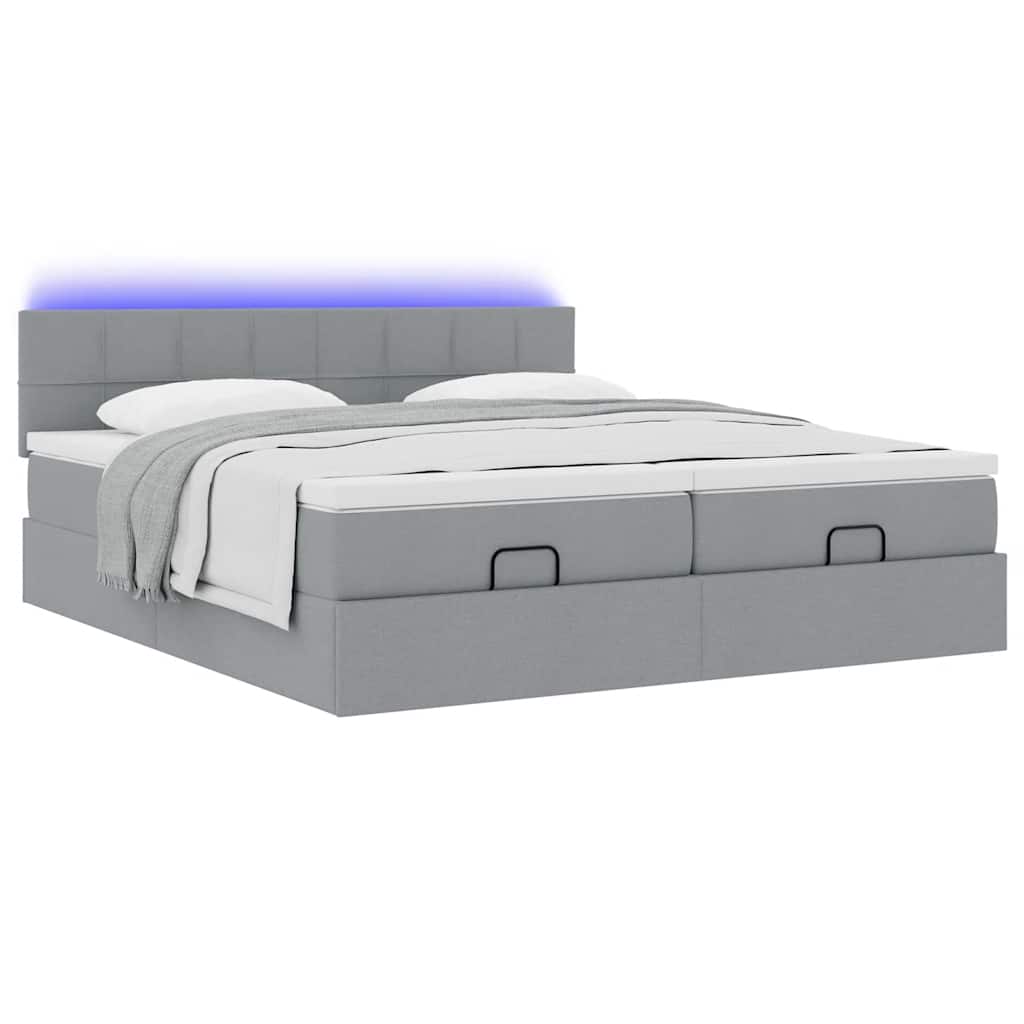 Estrutura de cama otomana com colchões tecido cinzento claro