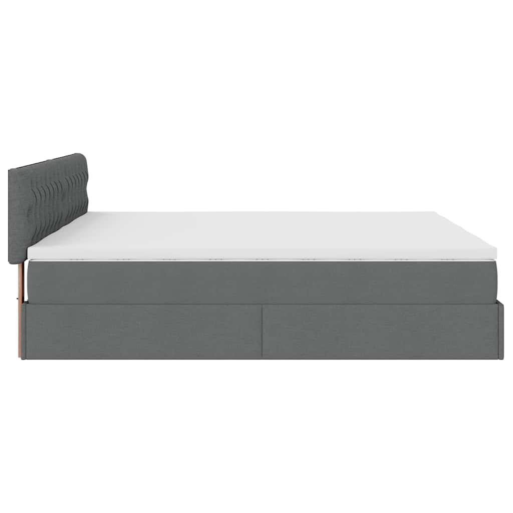 Estrutura de cama otomana com colchões tecido cinzento escuro