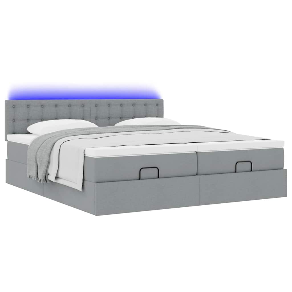 Estrutura de cama otomana com colchões tecido cinzento claro