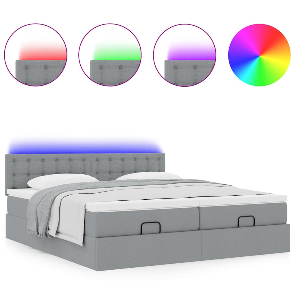 Estrutura de cama otomana com colchões tecido cinzento claro