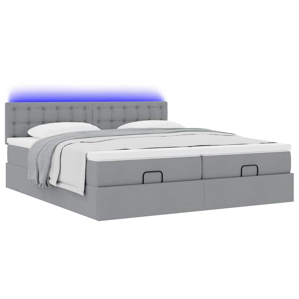 Estrutura de cama otomana com colchões tecido cinzento claro
