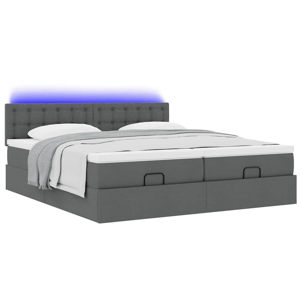 Estrutura de cama otomana com colchões tecido cinzento escuro