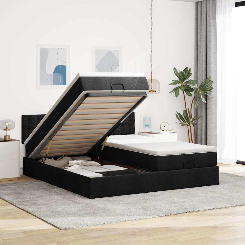 63 / 5,000 Estrutura de cama otomana com colchões tecido preto