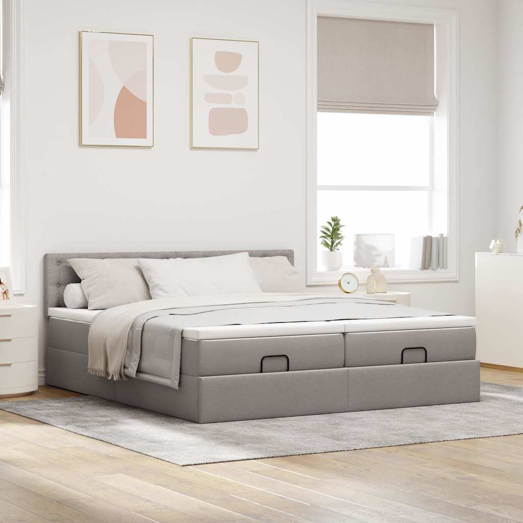 Estrutura cama otomana com colchões tecido cinzento 200x200cm