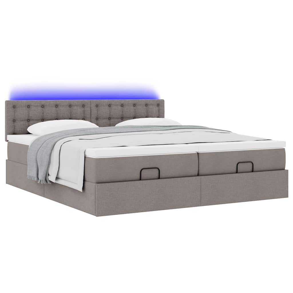 Estrutura cama otomana com colchões tecido cinzento 200x200cm