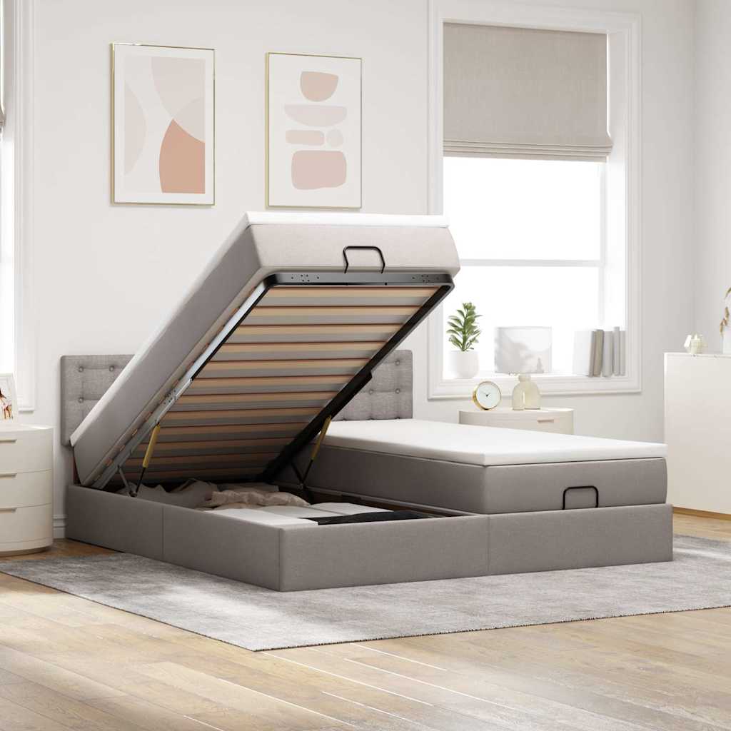 Estrutura cama otomana com colchões tecido cinzento 200x200cm