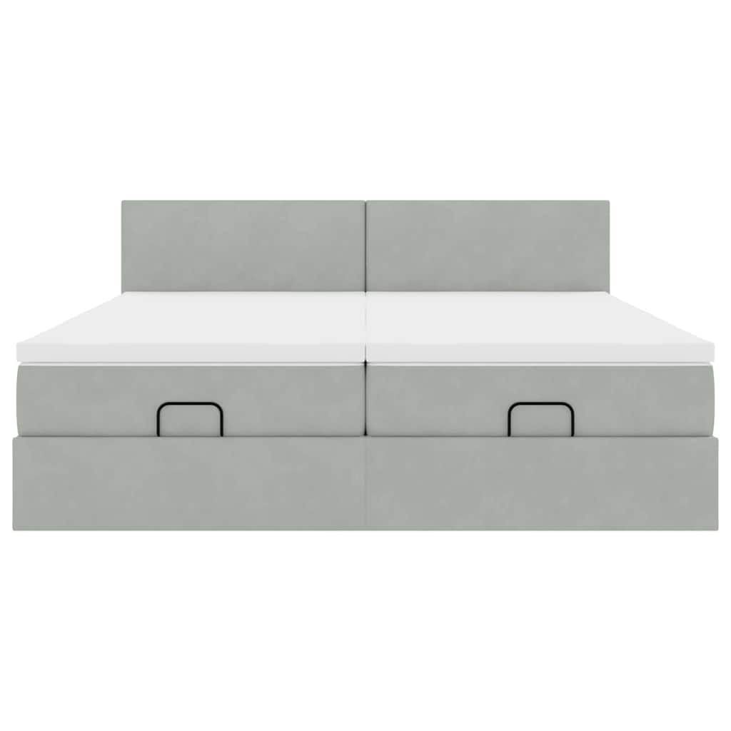 Estrutura cama otomana colchões 180x200cm veludo cinzento claro