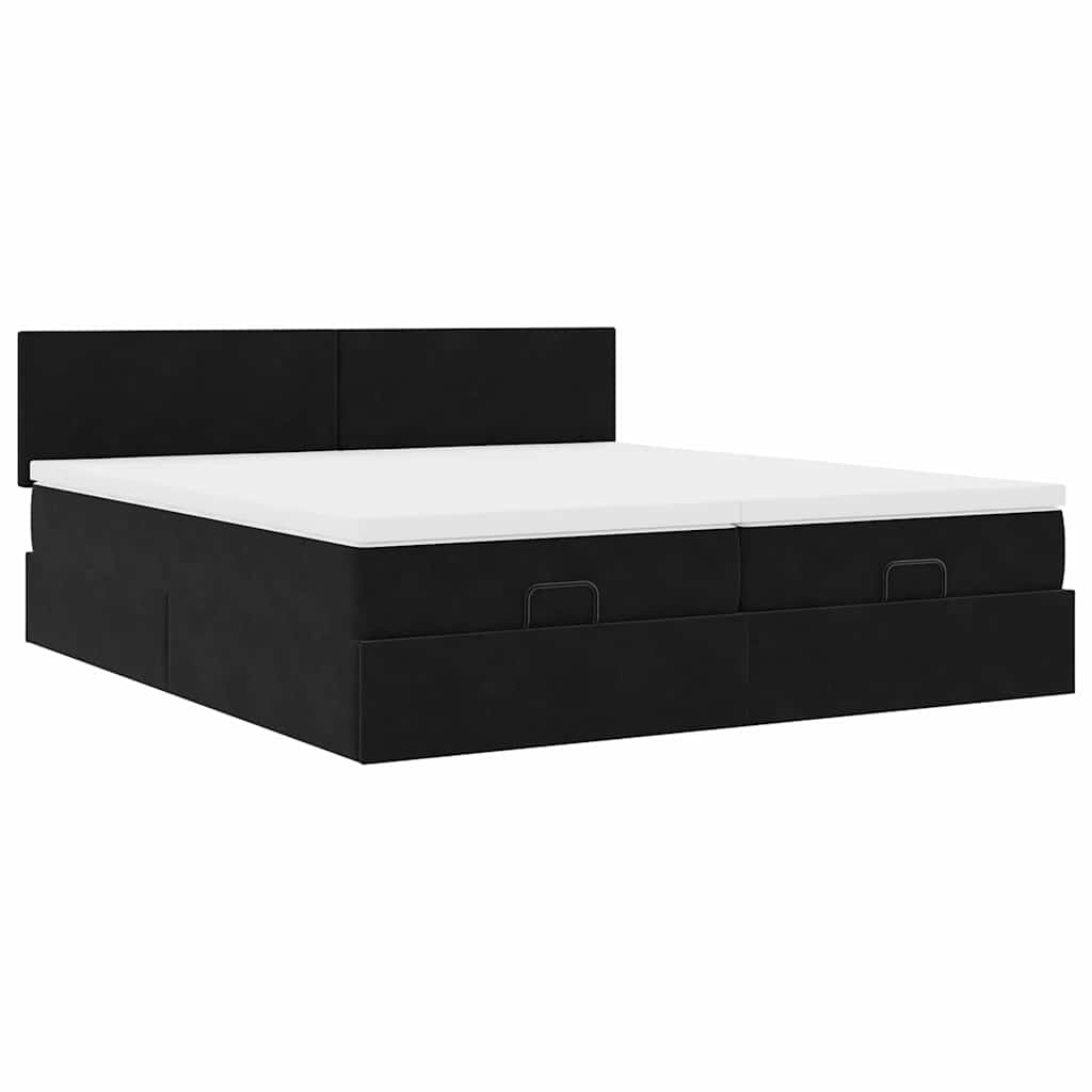 Estrutura de cama otomana com colchões 180x200cm veludo preto
