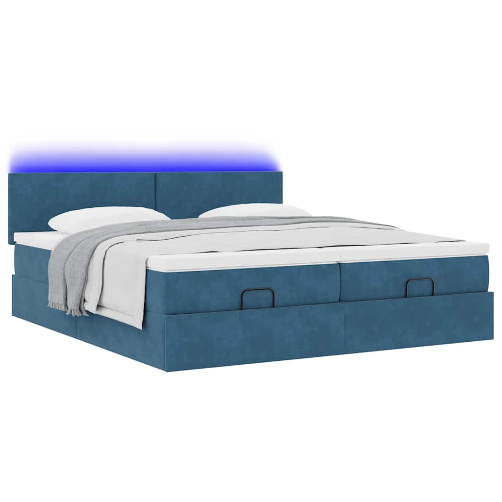 Estrutura cama otomana colchões 180x200 cm veludo azul escuro