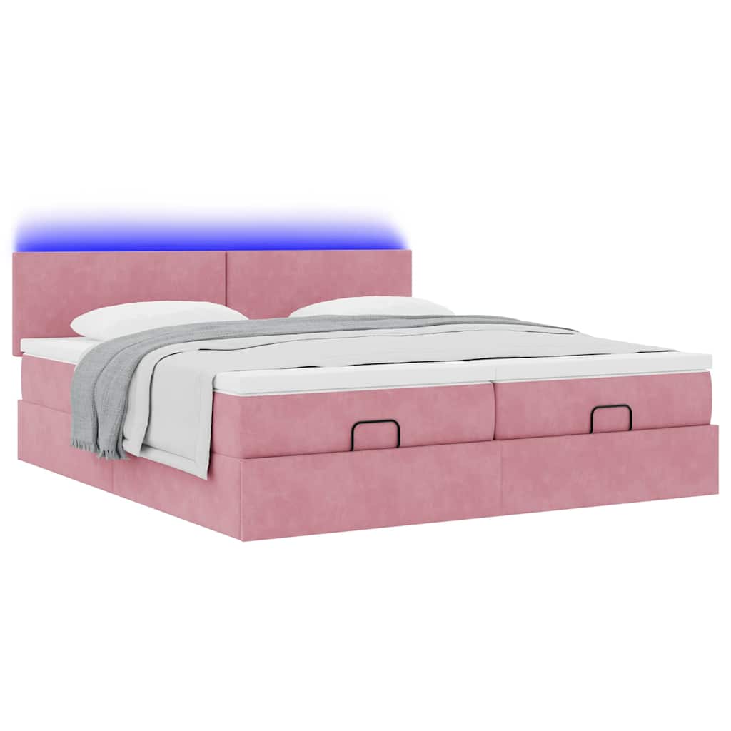 Estrutura de cama otomana com colchões 180x200 cm veludo rosa