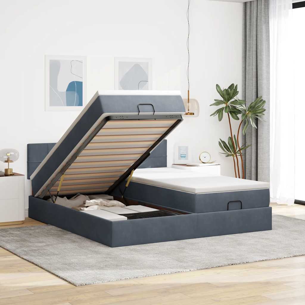 Estrutura cama otomana colchões 180x200 cm cinzento escuro