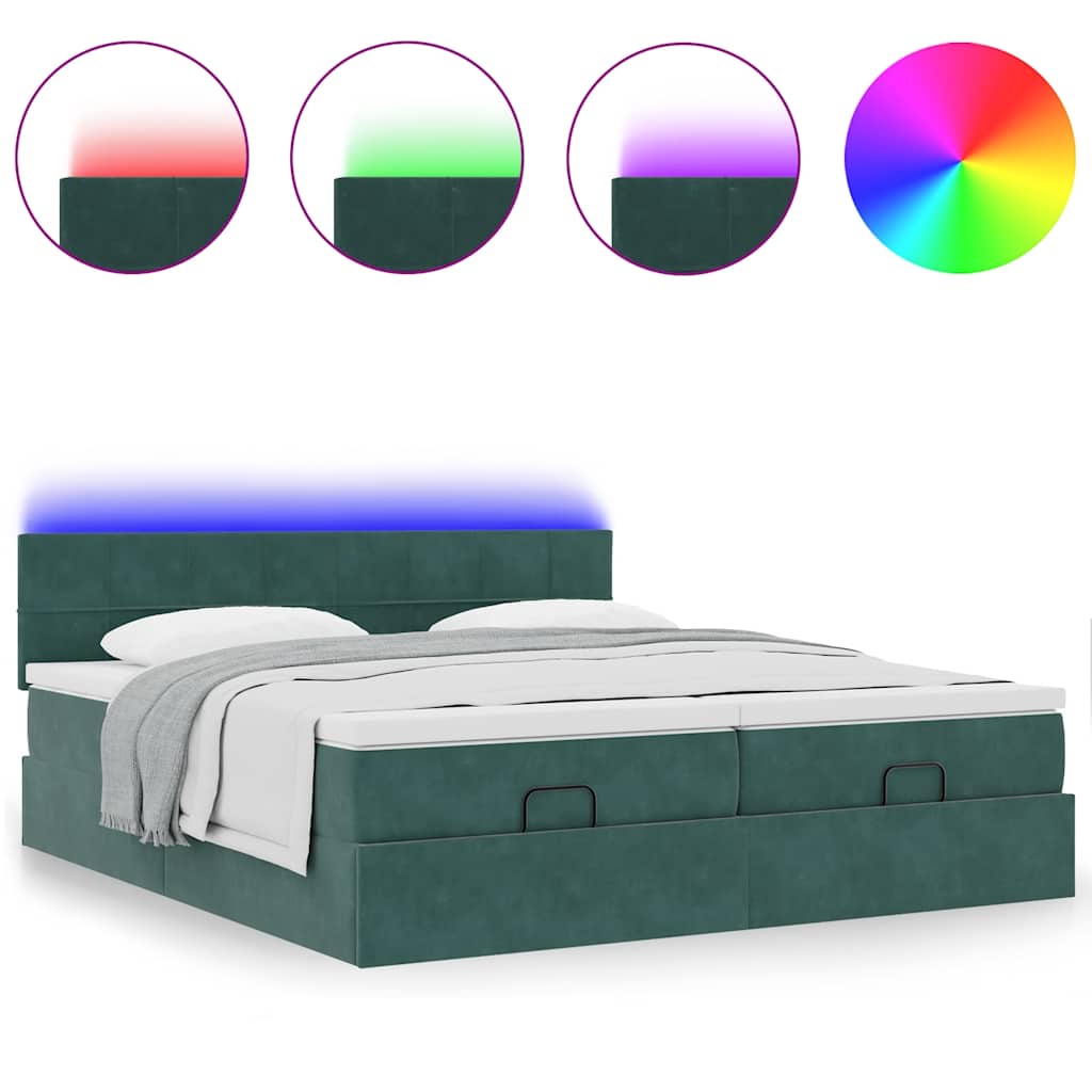 Estrutura de cama otomana com colchão verde escuro veludo