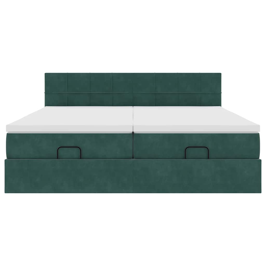 Estrutura de cama otomana com colchão verde escuro veludo
