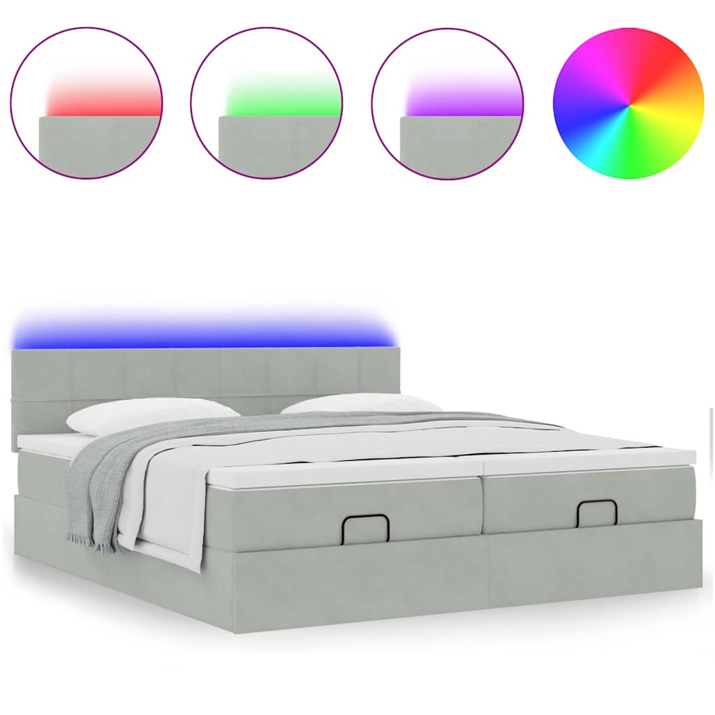 Estrutura cama otomana colchões 200x200cm veludo cinzento claro