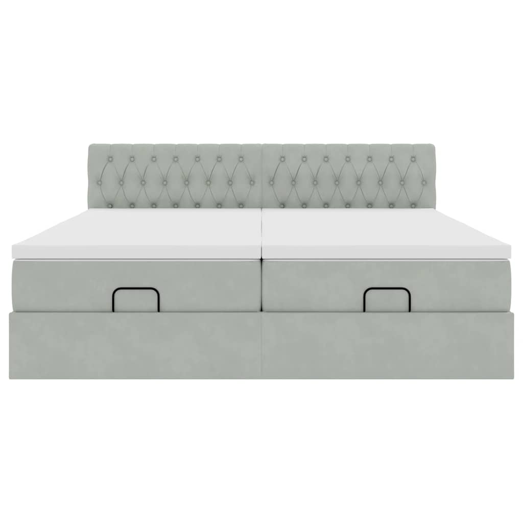 Estrutura cama otomana colchões 160x200cm veludo cinzento claro
