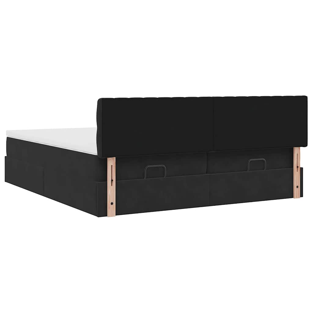 Estrutura de cama otomana com colchões 180x200cm veludo preto
