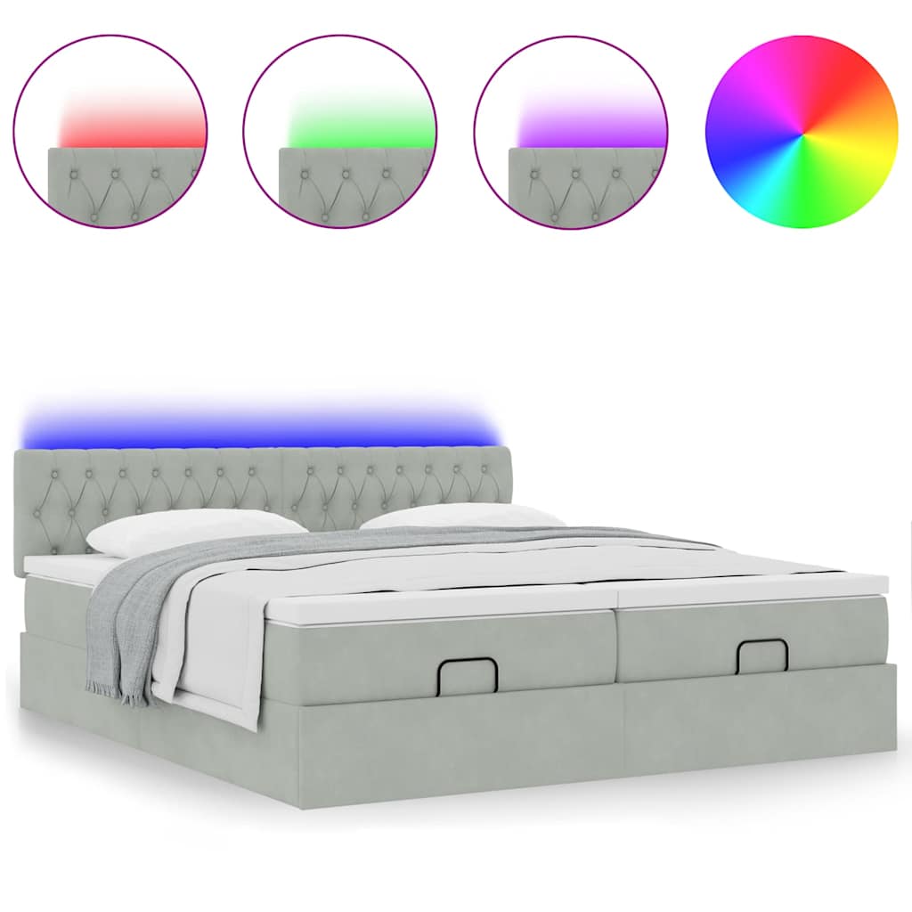 Estrutura cama otomana colchões 200x200cm veludo cinzento claro