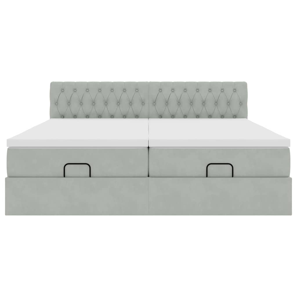 Estrutura cama otomana colchões 200x200cm veludo cinzento claro