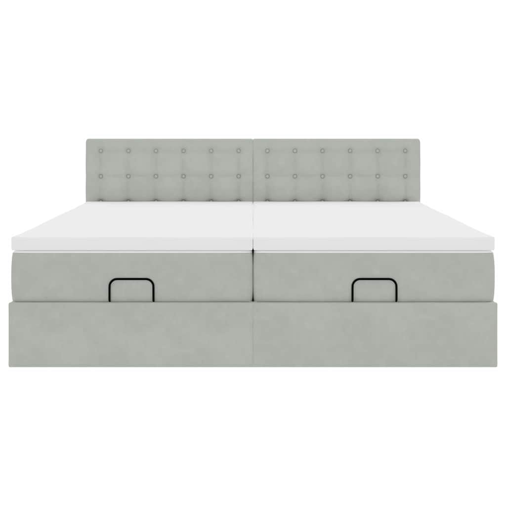 Estrutura cama otomana colchões 180x200cm veludo cinzento claro