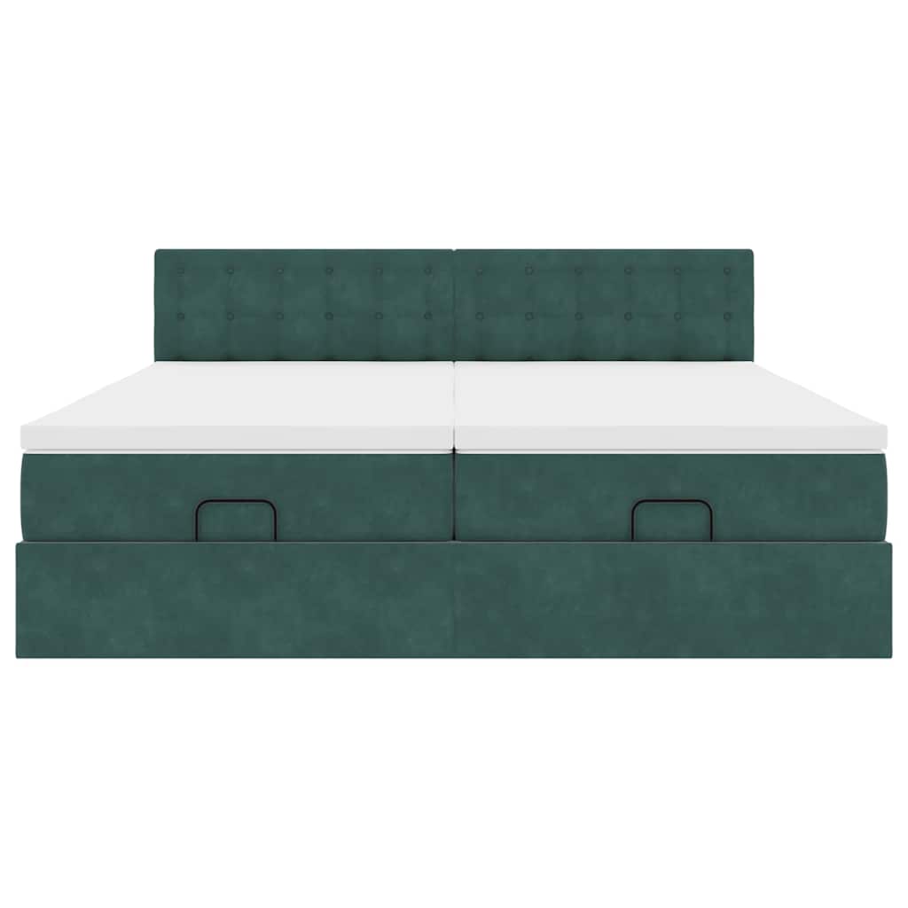Estrutura de cama otomana com colchão verde escuro veludo