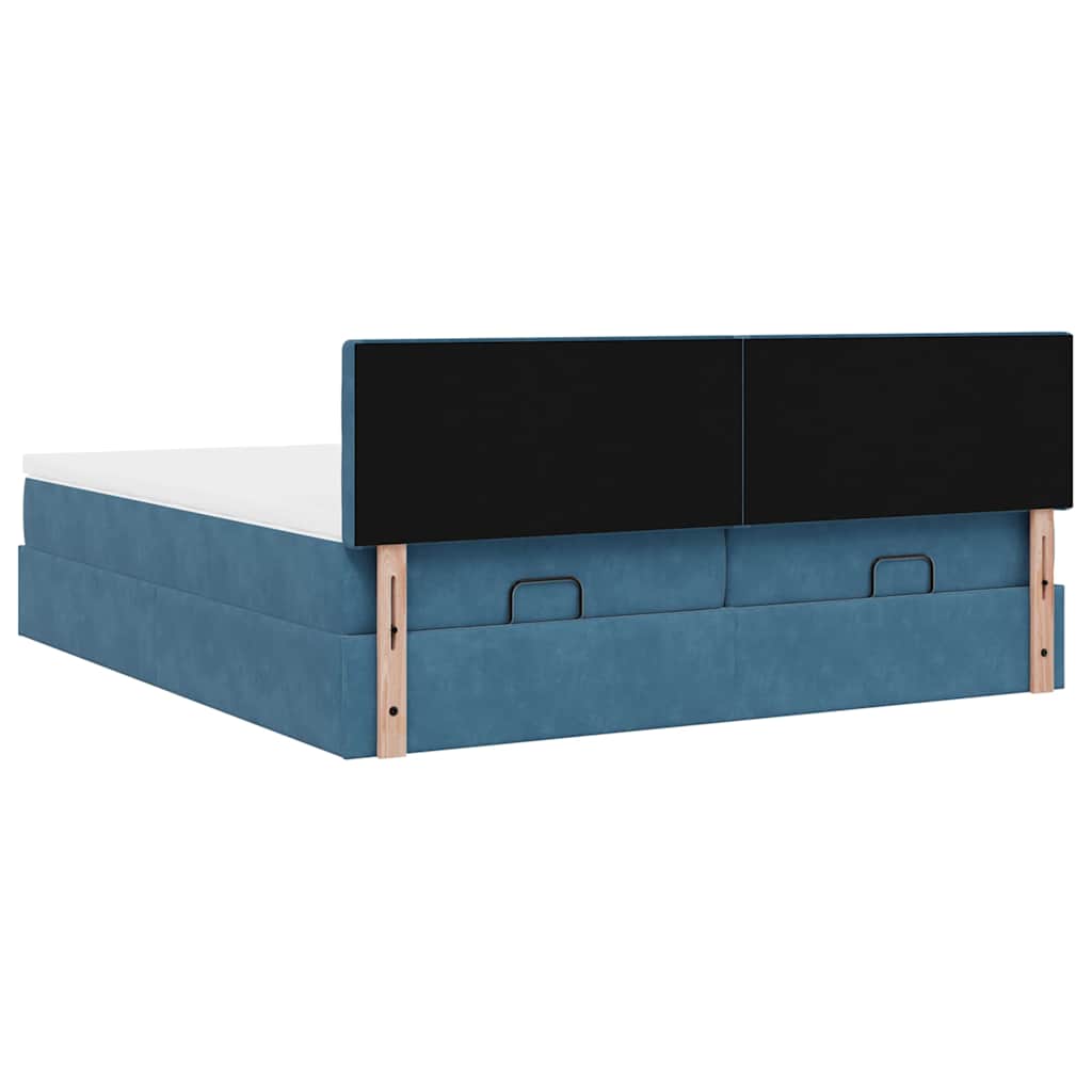 Estrutura cama otomana colchões 180x200 cm veludo azul escuro
