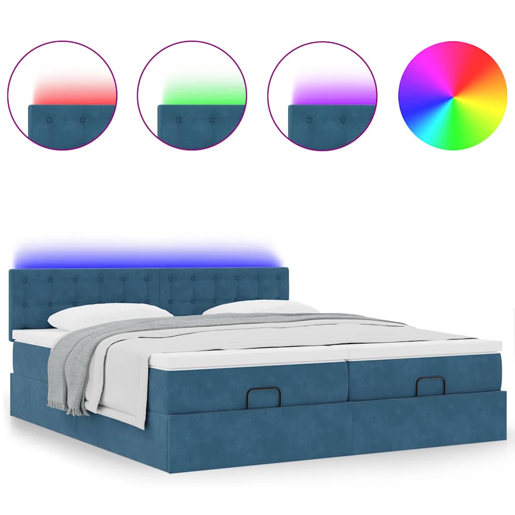 Estrutura cama otomana colchões 180x200 cm veludo azul escuro