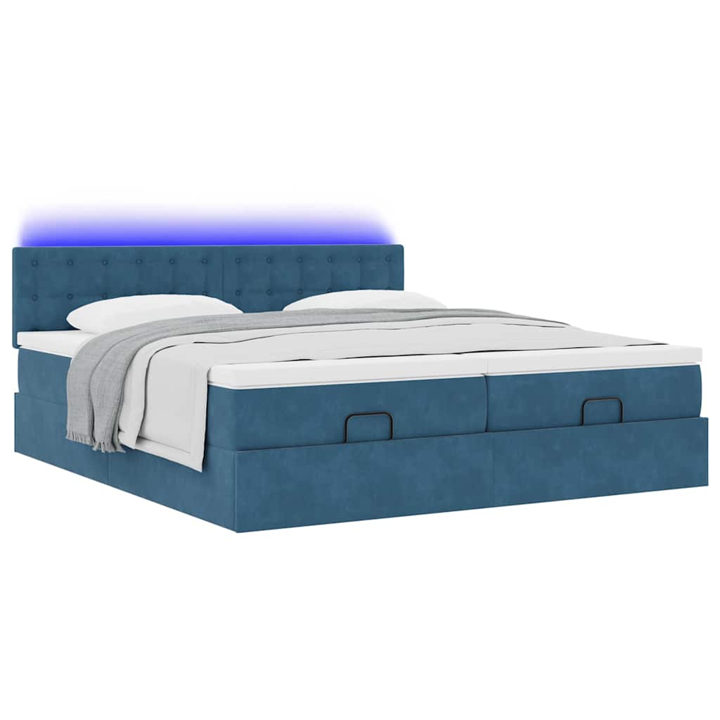 Estrutura cama otomana colchões 180x200 cm veludo azul escuro