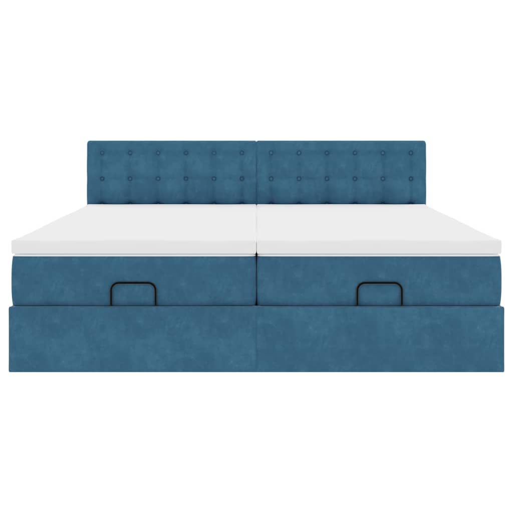 Estrutura cama otomana colchões 180x200 cm veludo azul escuro